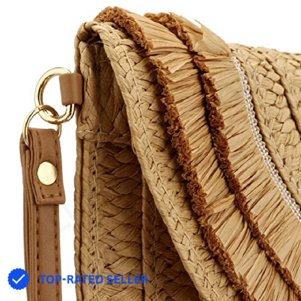Woven Straw Clutch Purse Small Rattan Crossbody Bag Boho Chic Summer Travel - Picture 7 of 8